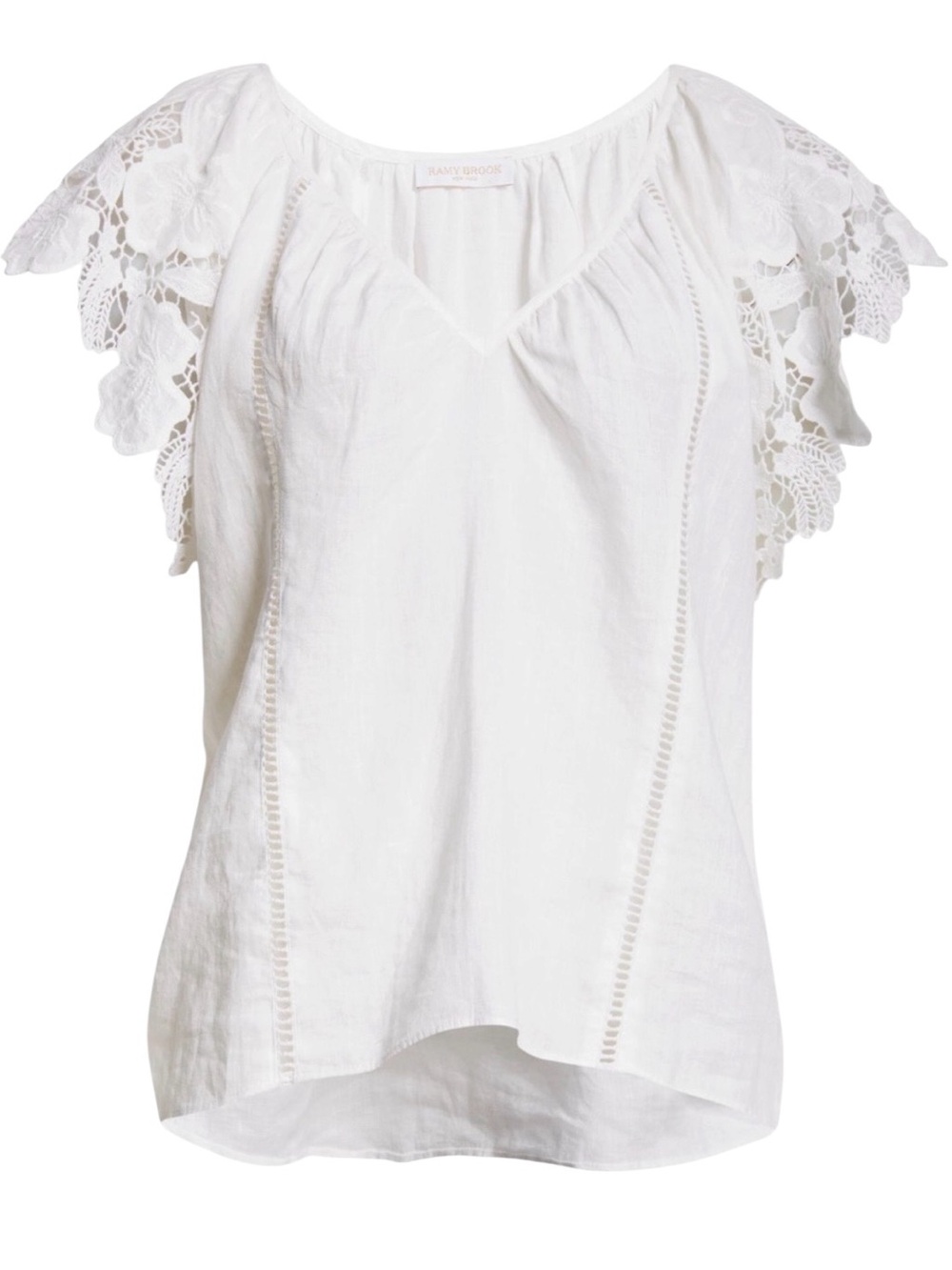 NEW Ramy Brook Women's White Linen Lace Hilary Short Sleeve Top - Size S - Picture 5 of 5